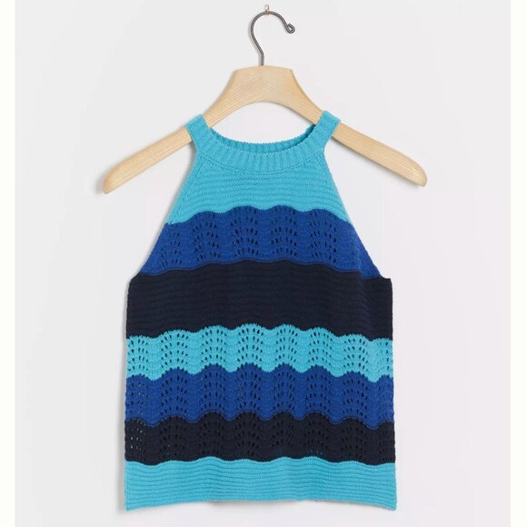 NWT Anthropologie blue, black and Navy Knit Jenette Crochet Halter Top Size XS - Picture 1 of 6